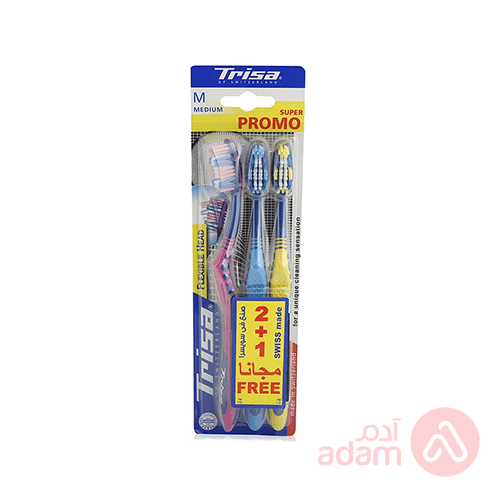 Trisa Tooth Brush Flexible Head Super Promo | Medium 2+1