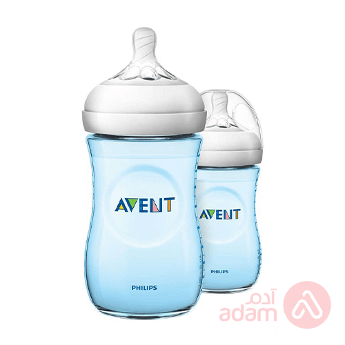 Avent Plastic Feeding Bottle Natural Blue +1M 2Pcs | 260Ml