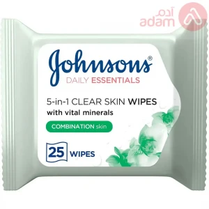 Johnson Face Wipes Daily Essentials Clear Skin Combination Skin | 25Pcs(Green)