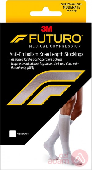Futuro Anti Embolism Knee Length Closed Toe Stocking Med Whit 71055