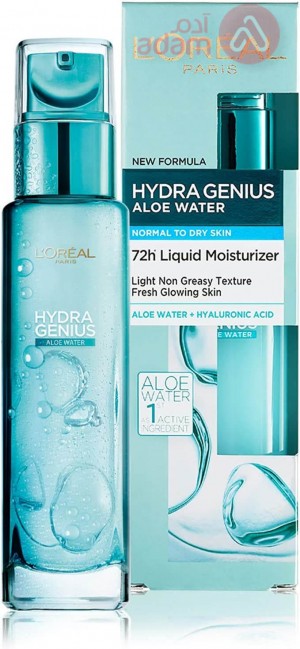 L'Oréal Paris Hydra Genius Aloe Water & Hyaluronic Acid 72H Liquid Moisturizer, Normal To Dry Skin | 70Ml