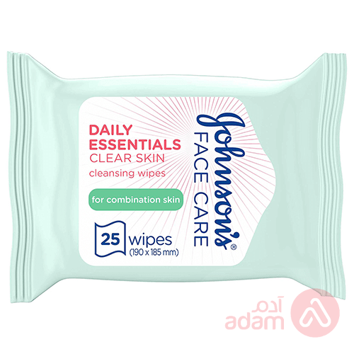 Johnson Face Wipes Daily Essentials Clear Skin Combination Skin | 25Pcs(Green)