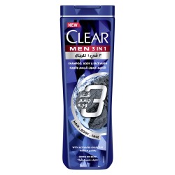 CLEAR MEN  شامبو كلير ٣ في ١ عناية متكاملة للرجال، للشعر والوجه والجسم، بالفحم المُنشّط، لشعر ١٠٠٪ خالٍ من القشرة وبشرة مُرطّبة، ٤٠٠ مل