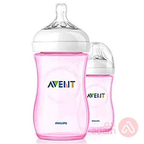 Avent Plastic Feeding Bootle Natiral +1M Pink 2Pcs | 260Ml