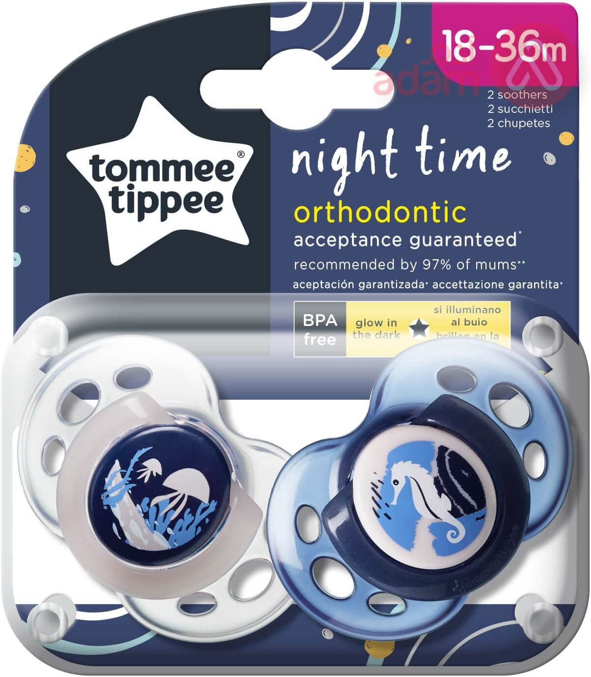 TOMMEE PACIFIER NIGHT TIME 18-36 MONTHS | 2 PIECES