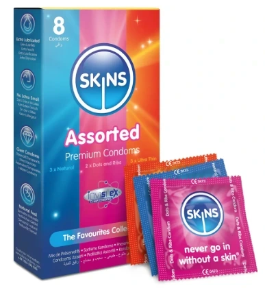 SKINS CONDOMS ASSORTED 8PIC