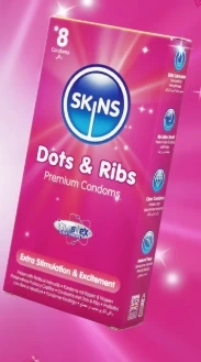 SKINS CONDOMS DOTS & RIBS 8PIC