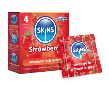 سكينز واقي ذكري بنكهة الفراوله 4حبه