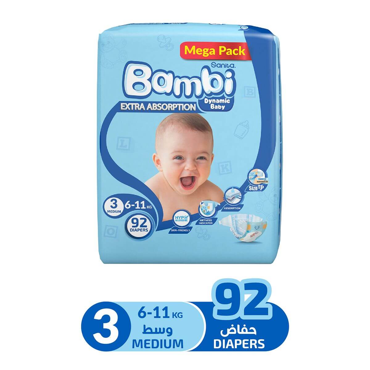 SANITA BAMBI DIAPERS MEDIUM 3 MEGA | 92PCS