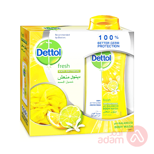 Dettol Fresh Antibacterial Body Wash | 250Ml + Loofah