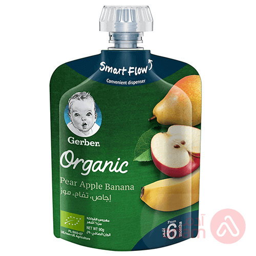 Gerber Organic Pouch Pear Apple Banana | 90Gm