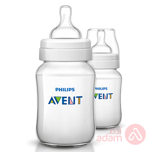 Avent Plastic Feeding Bottle Classic +1M 2Pcs | 260Ml